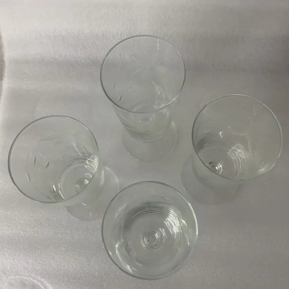 Glastonbury Lotus Toasting Drinking Bar4 Oz Set 4 Floral Etching Glass 5 1/2 In